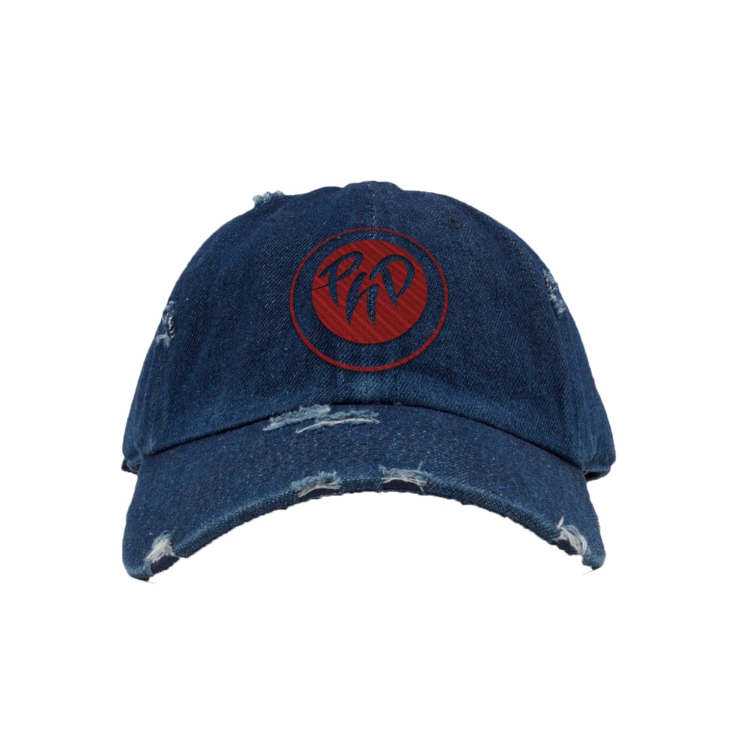 DENIM & MAROON DISTRESSED DAD HAT