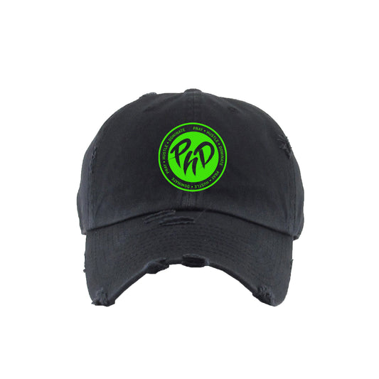BLACK & NEON GREEN DISTRESSED DAD HAT